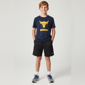 Under Armour Loose Heatgear Kids Navy Blue Yellow Short Sleeve Tee Youth Boy XL